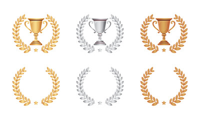 gold silver and bronze cup with laurel wreath isolated on transparent background © Marina