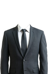 Dark business suit with red tie and white shirt on invisible mannequin, perfect for showcasing your designs