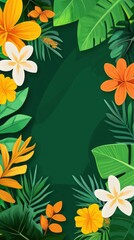 Vibrant Tropical Floral Frame with Green Leaves