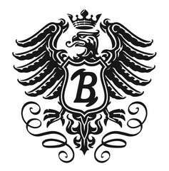 Eagle with shield and crown. Royal symbol. Heraldic emblem vector illustration