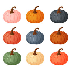 set of pumpkins isolated on transparent background