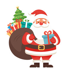 Santa Claus with Christmas presents isolated on transparent background