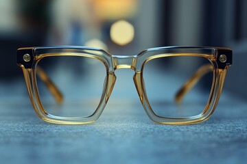 Stylish eyeglasses resting on a table, embracing modern eyewear fashion