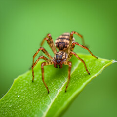 Brown spider sitting on a green leaf (Kusagumo, Agelena silvatica