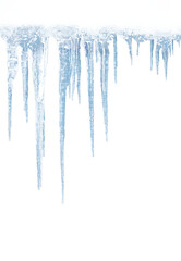 Long icicles on isolated background for overlaying on a light background.
