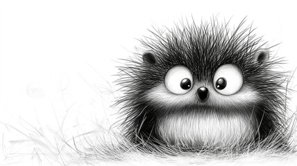 Fototapeta premium A whimsical, hand-drawn cartoon illustration of an adorable baby hedgehog, depicted in a minimalistic style with soft, simple lines and a charming, playful expression.