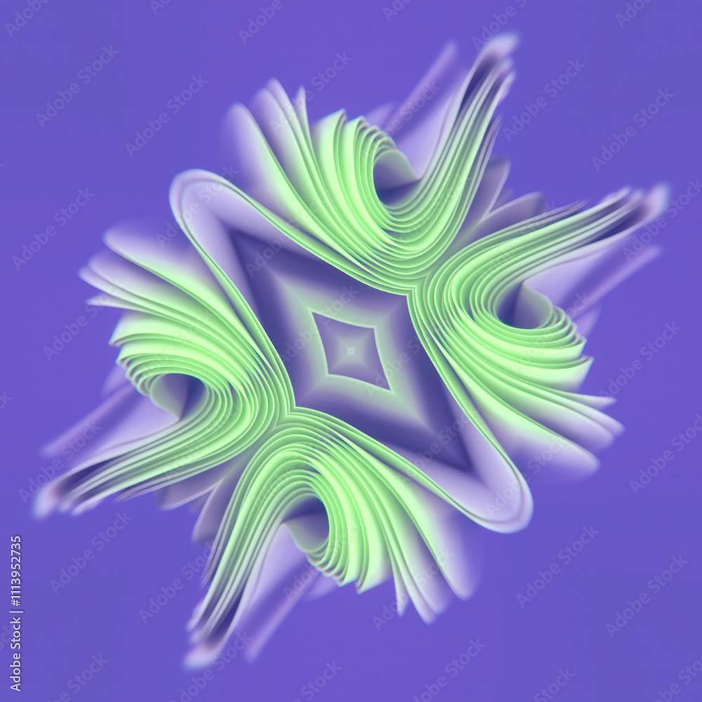 Leinwandbilder Waves of neon gradient fabric in an abstract pattern. Unusual color combination creates a sense of magic and mystery, emphasizing the symmetrical harmony of the wavy pattern. 3d rendering illustration