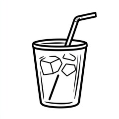 Iced beverage in a glass with straw and ice cubes.