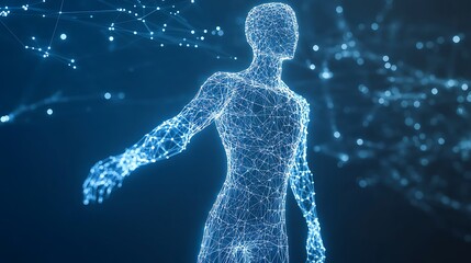 Futuristic human wireframe model with linking connection lines image