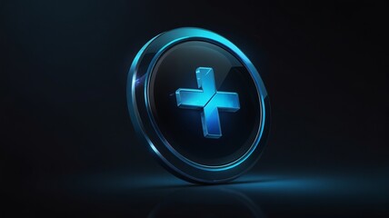 Obraz premium Glowing blue plus sign in a dark setting. Modern and sleek design.