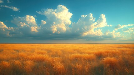 Golden wheat field under a dramatic sky.