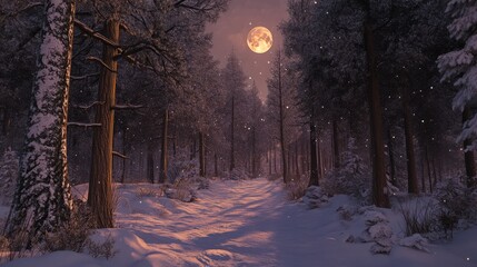 Enchanted winter scene: Snow-covered trees and misty background