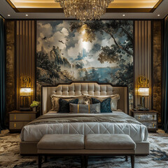 A beautifully designed luxury bedroom, perfect for an abstract backdrop or as a stunning best-selling wallpaper, featuring sophisticated color schemes and a refined aesthetic.