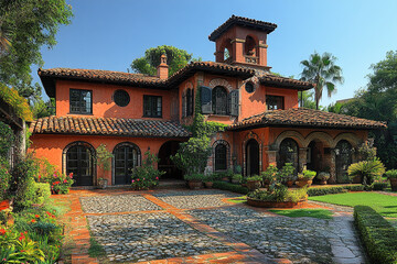 Obraz premium Luxurious Spanish Style Home with Extensive Landscaping