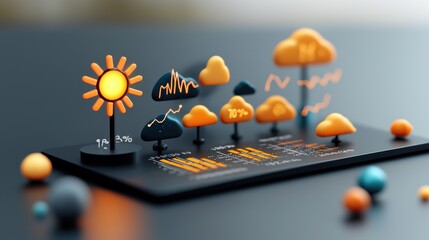 Bright Digital Weather Station Icons and Data Visualization