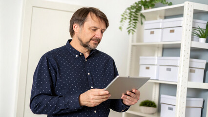 Fototapeta premium Man in office with tablet