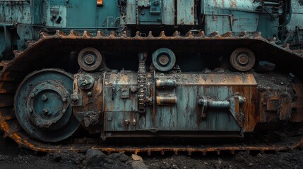 Fototapeta premium Rusted Heavy Machinery Track Close Up View