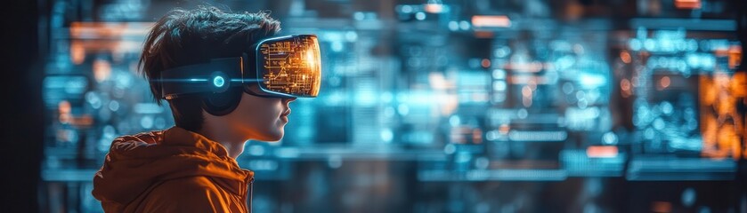 A symbolic holographic augmented reality interface glowing in a hightech gaming room, soft cinematic shadows