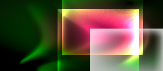 Fototapeta premium Glass squares with neon shiny light abstract background