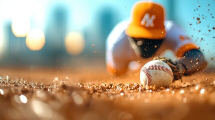 Dynamic Baseball Player Diving for Catch Action Shot