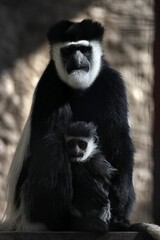 カメラ目線のアビシニアコロブスの親子