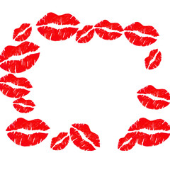 lips red color Valentine's day square frame watercolor illustration isolated on white background base for tableware design textile print