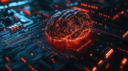 Hologram brain with detailed circuit and abstract design