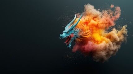 Vivid Dragon in Explosion of Colorful Flames
