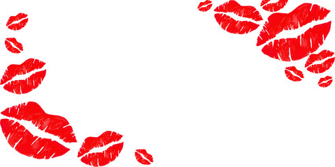 lips red color Valentine's day corner frame watercolor illustration isolated on white background base for tableware design textile print