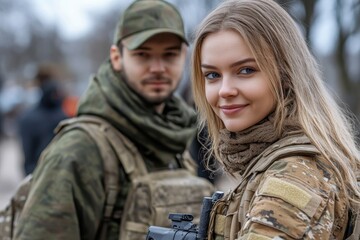 Portrait of soldiers in military gear posing outdoors during a training event in cold weather