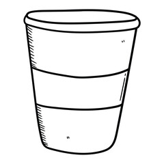 Hand drawn doodle disposable paper cup on white background.