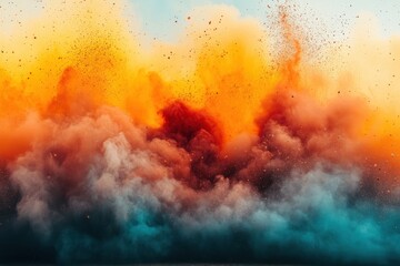 Fototapeta premium Vibrant explosion of orange and teal dust. Ideal for backgrounds, abstract art, and energy concepts.