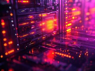 Obraz premium A symbolic scene of a glowing firewall protecting a server, filminspired lighting, and dramatic composition