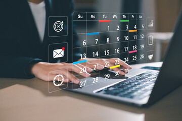 Planning and scheduling meeting calendars, activities, time management, notifications and reminders of important events with virtual screens.
