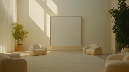 Minimalist Living Room With Beige Furniture And Artwork