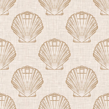 Minimal ecru jute shell texture pattern. Two tone washed out beach decor background. Modern rustic brown sand color design. Seamless burlap seashell effect pattern for shabby chic coastal living.