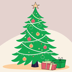 Christma Tree Concept In Winter With Many Gift Boxes