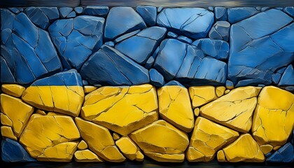 stone background painted in the Ukrainian flag