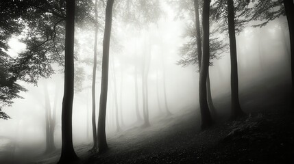 Fototapeta premium A misty, black and white image of a forest.