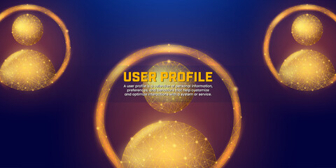Digital low poly avatar on a dark blue background suitable for illustrations of connections, user data, business relationships, links, and presentation backgrounds and futuristic landing pages.