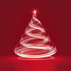 digital glowing tech christmas tree on red background	
