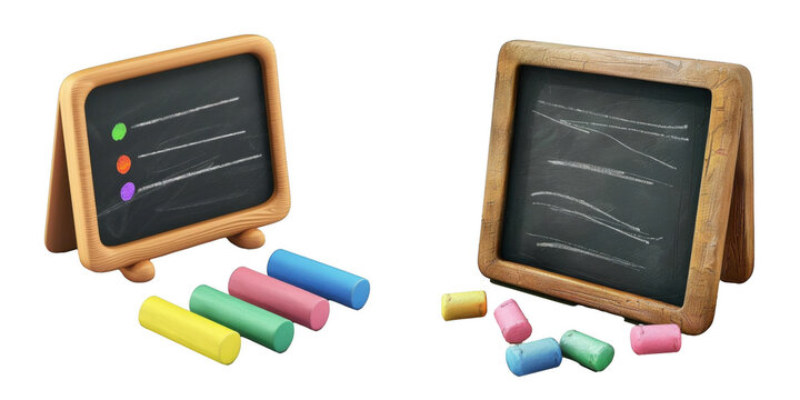 3d render chalkboard and chalk isolated on transparent background Cartoon Illustration in plastic style