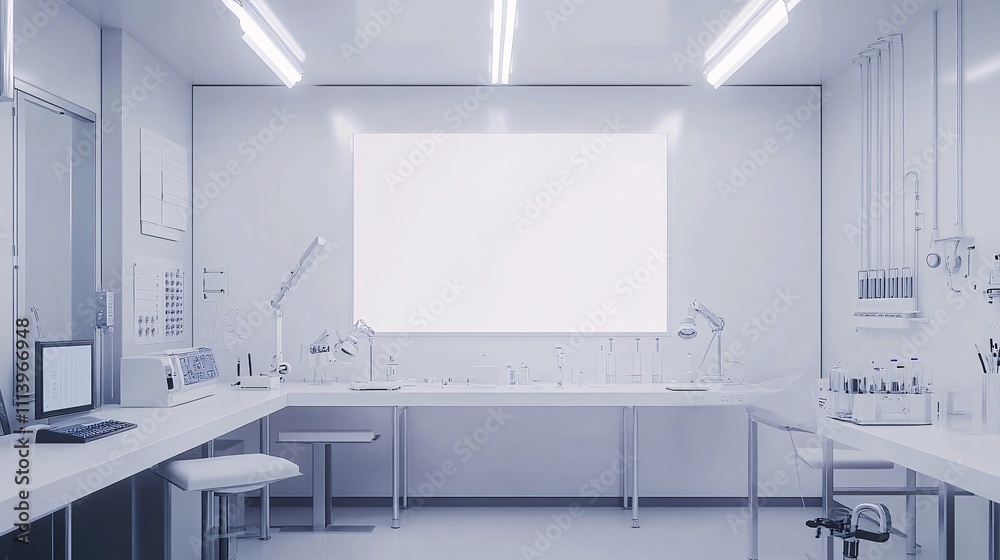 Aufkleber Modern laboratory interior with empty frame displaying research findings