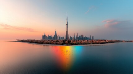 Colorful Panoramic View of Dubai at Dawn