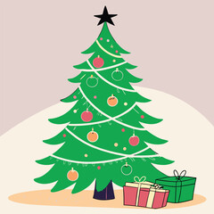Christma Tree Concept In Winter With Many Gift Boxes