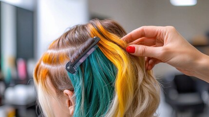 Fototapeta premium Hairdresser Adding Highlights to Client's Hair