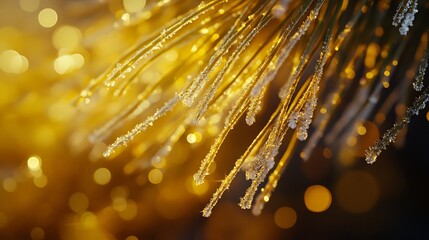 Frosty Pine Needles Glimmering In Golden Light