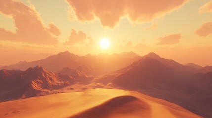 Obraz premium Golden Sunset Over Desert Mountainscape Sand Dune
