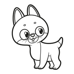 Cute cartoon little kitten outlined for coloring page on a white background