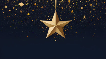 Golden Star Christmas Illustration on Blue Night Sky Background